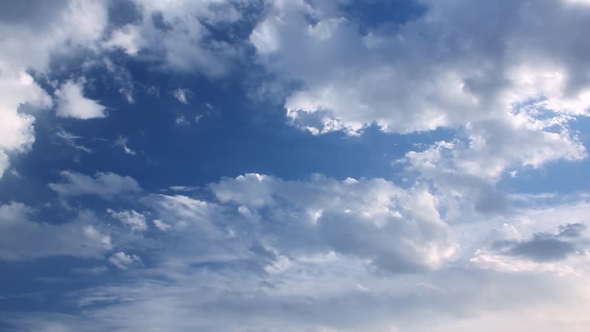 Clear blue sky, white clouds time lapse, nature fluffy, puffy soft cloudscape after rain, nice summer day, beautiful weather, realxing time.