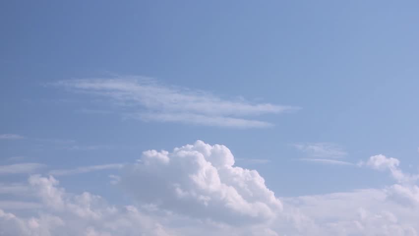 Clear blue sky, white clouds time lapse, nature fluffy, puffy soft cloudscape after rain, nice summer day, beautiful weather, realxing time.