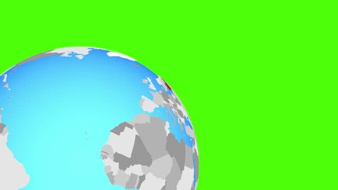Closing in on Finland on simple blue political globe. 3D illustration.