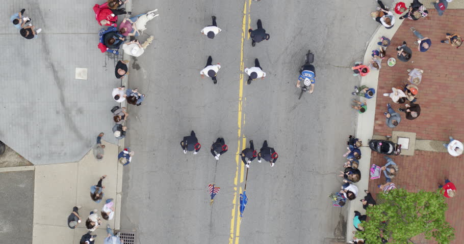 Glen Cove USA May 28th 2018 Top View Panning of a Parade