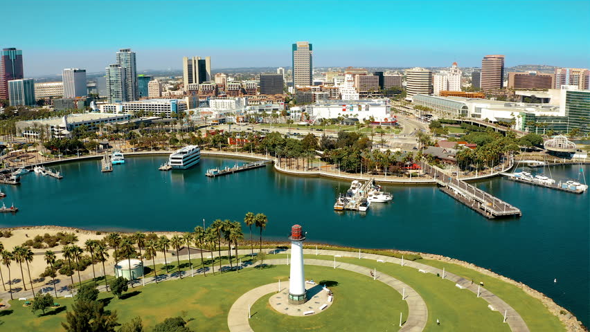 Drone flight around lighthouse in Long Beach California