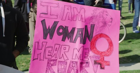 Protest signs at Women's march in Los Angeles, California. January 2018