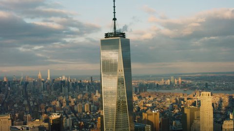 New York City, United States of America CIRCA-2018. Aerial view of the One World Trade Center and skyline, New York City, bright day light.  