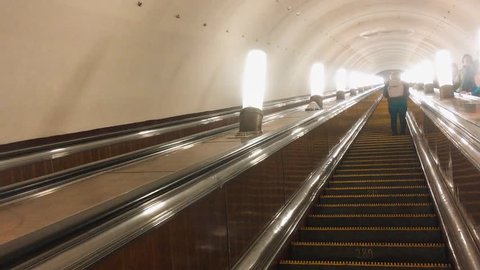 The steps of the escalator metro. Modern escalator electronic system moving. Escalator in the subway. Underground Escalator Conveyor in Subway Train lifestyle Station