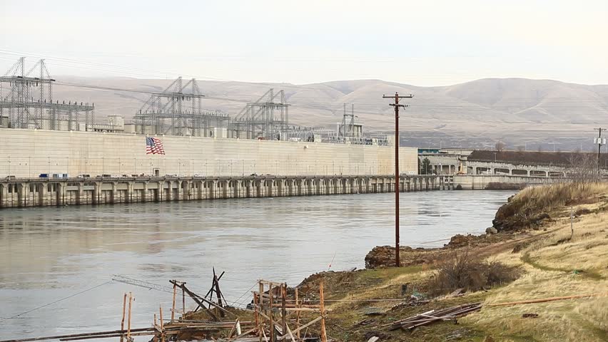 Hydroelectric Dam Near The Dalles Oregon - Shallow Depth of Field