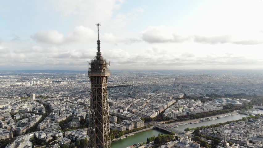 France Paris Aerial Top deck view of Eiffel Tower Royalty-Free Stock Footage #1021788625