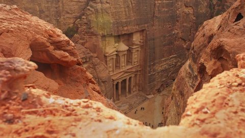 Petra - ancient city, view of Treasury from As Siq gorge. Jordan.