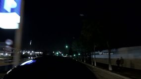Street at night in Barcelona, Spain. 4k Video