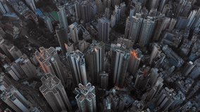 Fly over above Urban city scene around central area in night light, Hong Kong , 4k high resolution video