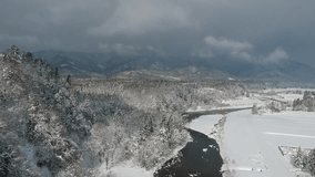 aerial footage of winter landscape in japan