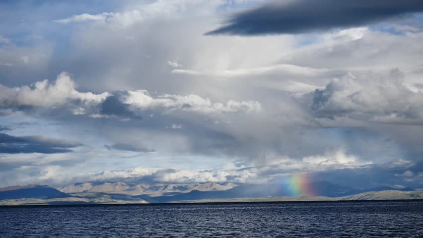 Rainbow above Mountain Lake Manasarovar Himalayas Tibet