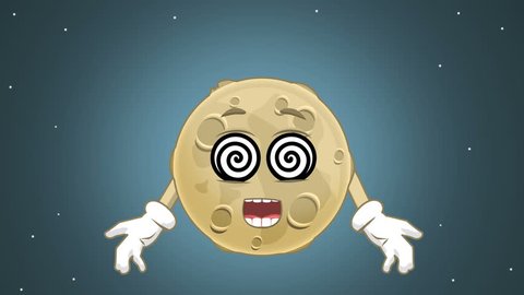 Cartoon Cute Moon Hypnosis with Face Animation with Alpha Matte
