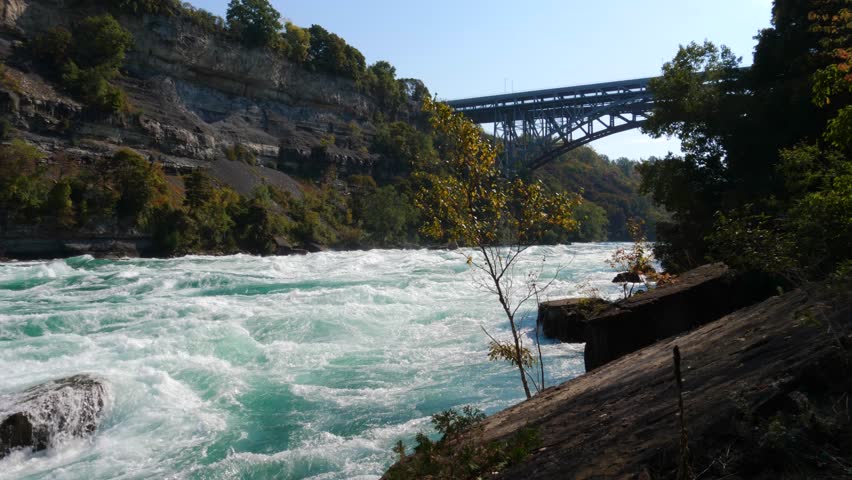 4K view of Niagara River?s Class 6 white-water rapids. Close to Niagara Falls