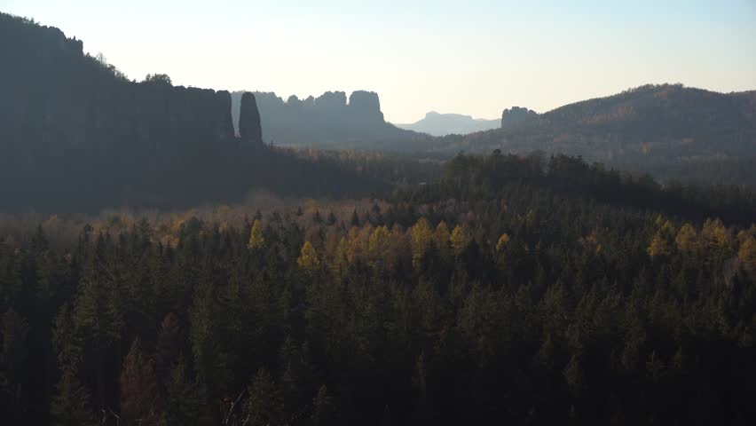 Forest and sandstone panorama shot of Saxon Switzerland National Park