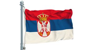 Serbian flag waving on white background, animation. 3D rendering