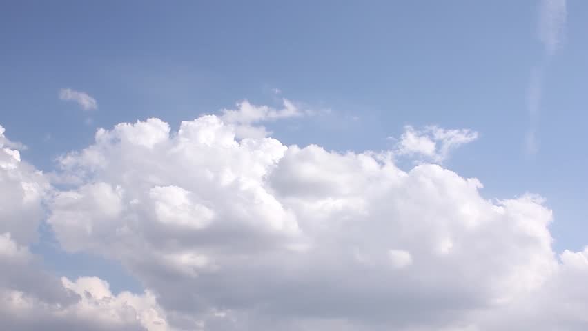 Clear blue sky, white clouds time lapse, nature fluffy, puffy soft cloudscape after rain, nice summer day, beautiful weather, realxing time.