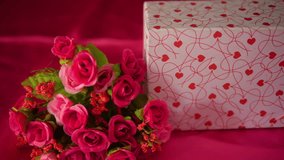 Footage of flower bouquet and gift boxes for decoration Valentine