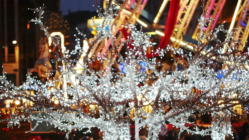 Lille, France at Christmas time : animated centre of the old city with lights,decoration  and big wheel