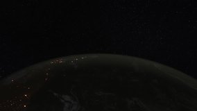 Loopable: Earth from Space. Simulated orbital space flight over the surface of the night planet Earth (America, Gulf of Mexico, Australia, Oceania and Africa) with the twinkling city lights.