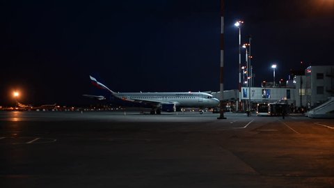 Ufa, Russia - APR 16: Aeroflot plane at airport on April 24, 2016 in Ufa, Russia