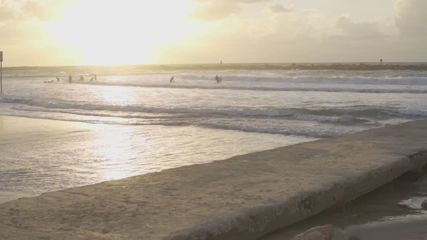Sun sets at the beach of Tel Aviv, Israel
