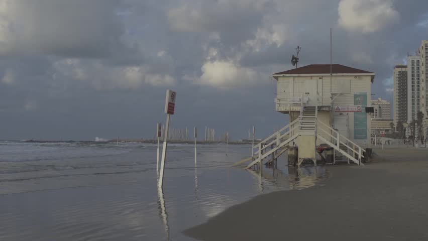 Closed lifeguard tower during winter season - Tel Aviv, Israel