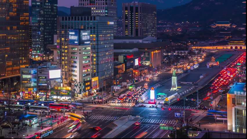 time lapse: night view at Gwanghwamun plaza in Seoul Korea