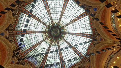 PARIS, FRANCE - CIRCA JUNE 2017: Galleries Lafayette dome and shops in Paris.