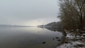 winter day and there is a little snow and fog, a beautiful sunset over the river - Powered by Shutterstock - Get 15% off with code: PIKWIZARD15