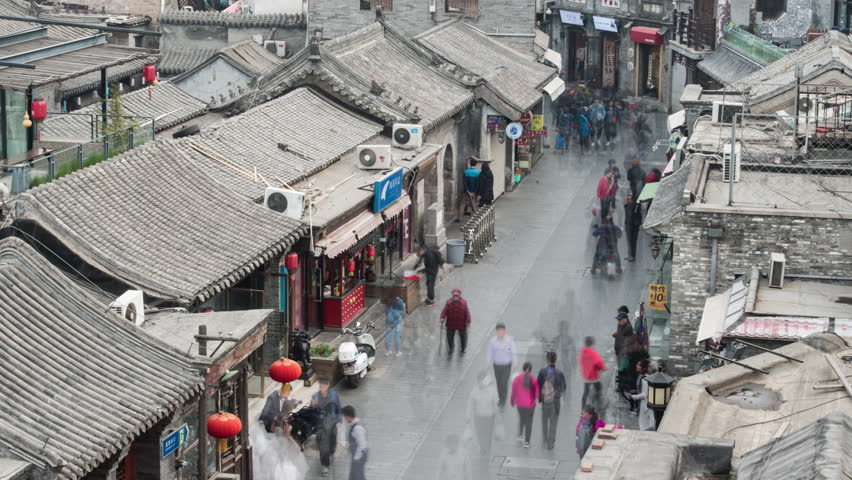 Timelapse. Beijing Landmark, Old Town with Traffic Flow,China.
