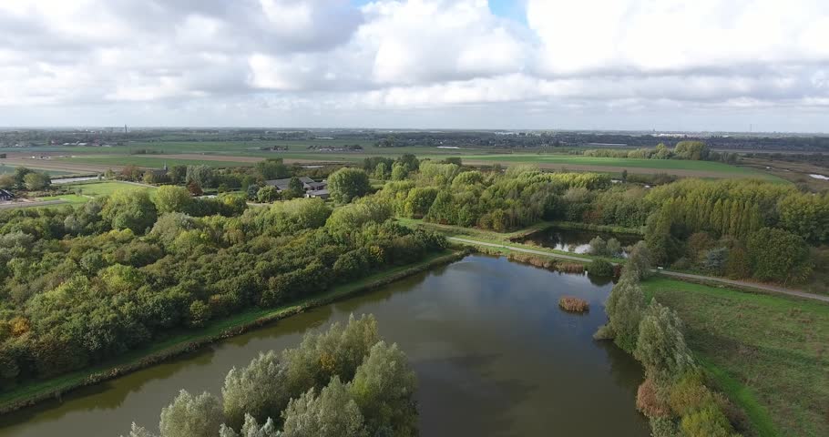 Aerial view of nature  autumn landscape, park, trees, lake