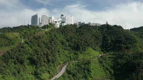 Drone view of the winding road to Genting Highlands