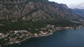 Evening aerial video in the Bay of Kotor Montenegro