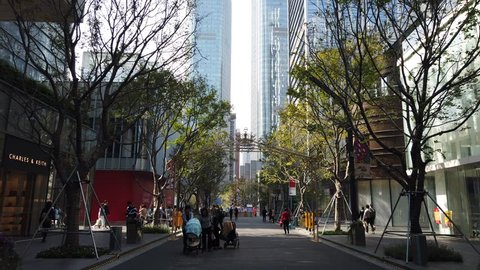 Futian, Shenzhen, China: 28 Dec. 2018: Outside Street view of Shopping Mall-Mixc World. This is high-end complex located in the downtown area of Futian district in ShenZhen