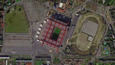Milano, Italy, January, 2019: Earth Zoom from Milan Stadium, Giuseppe Meazza Stadium