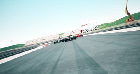 Racing car crossing finish line - Close Up Shot. High quality 3d animation
