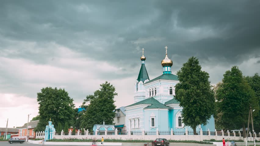 Belarus. St. John The Korma Convent Church In Korma Village, Dobrush District, Belarus. Famous Orthodox Church Against Background Of An Approaching Storm