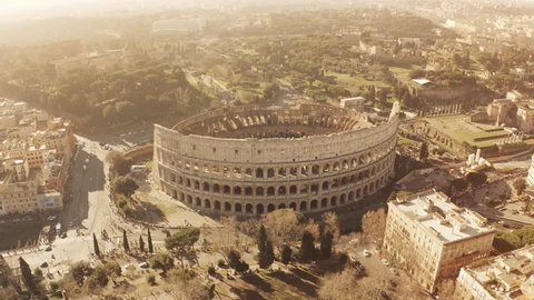 Aerial view of crowded famous Colosseum or Coliseum amphitheatre in Rome, Italy