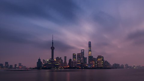 Timelapse. Shanghai Landmark, Downtown Skyline at Sunrise,the Bund,Waitan,China