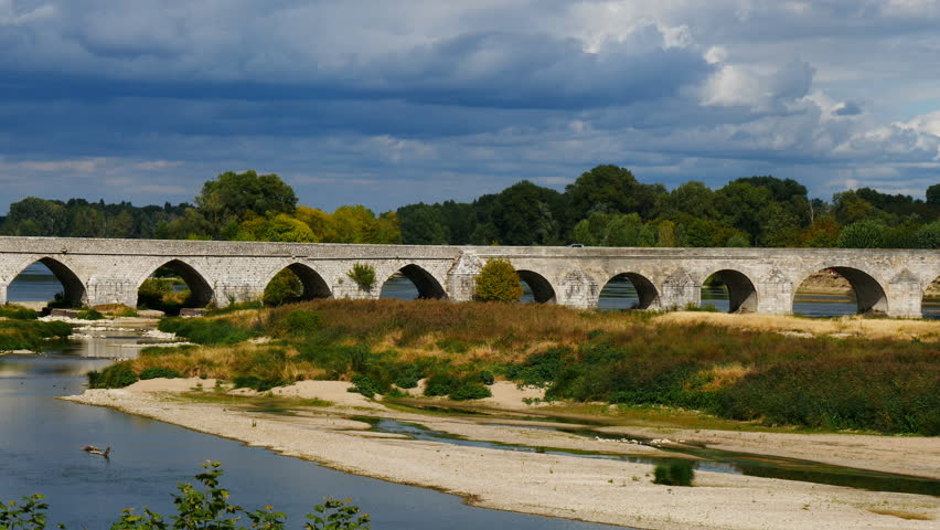 Beaugency, Loiret, France. Stone arched bridge over the river Loire