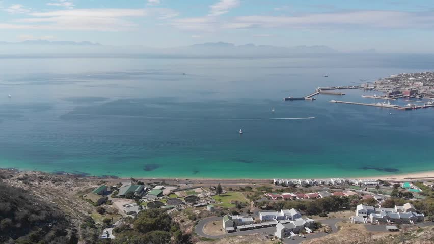 Aerial view of a harbor bay with clear water in Simonstown, South Africa