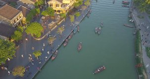Aerial view of Hoi An old town or Hoian ancient town. Royalty high-quality free stock video footage of Hoi An old town. HoiAn is UNESCO world heritage, one of the most popular destinations in Vietnam