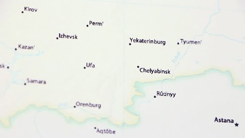 Part of Russia with Tatarstan and Ural on a political map