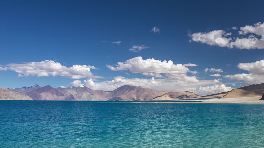 Cloudscape time lapse over the beautiful Pangong Tso lake in Ladakh, India