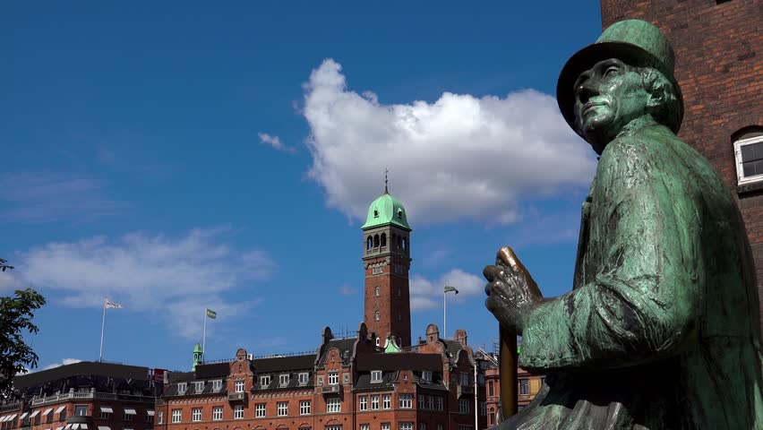 Monument to Hans Christian Andersen. Copenhagen. Denmark. Shot in 4K (ultra-high definition (UHD)).