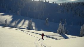 Ski touring in the Carpathian Mountains on a beautiful sunny day