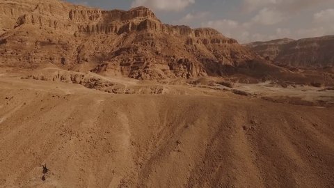 Timna Park in Israel next to Eilat. Shot with a drone. Desert looking landscape. 