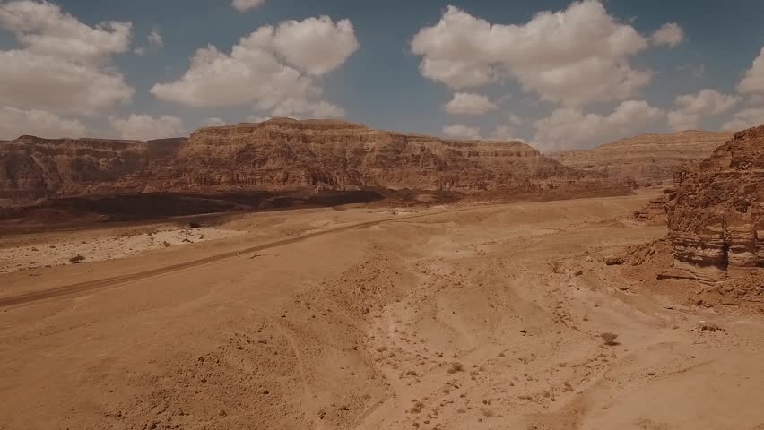Timna Park in Israel next to Eilat. Shot with a drone. Desert looking landscape. 