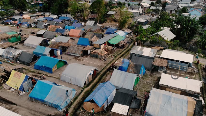 A cinematic drone shot of a relief camp in north Lombok where hundreds of earthquake survivors are now living.