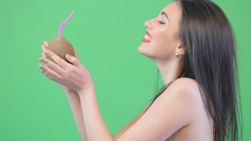 Beautiful Woman With Coconut Posing Stock Footage Video 100 Royalty